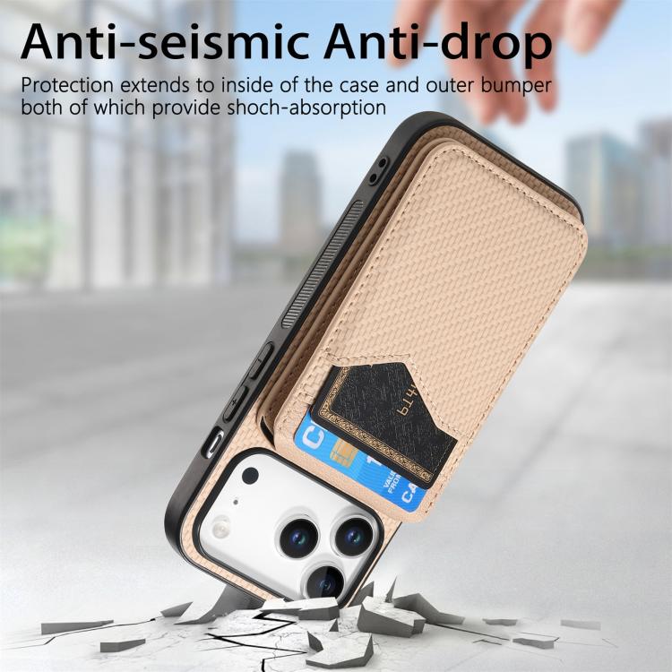 For iPhone 17 Pro Max Carbon Fiber MagSafe Vertical Flip Card Bag Phone Case(Khaki) - iPhone 17 Pro Max Cases by buy2fix | Online Shopping UK | buy2fix