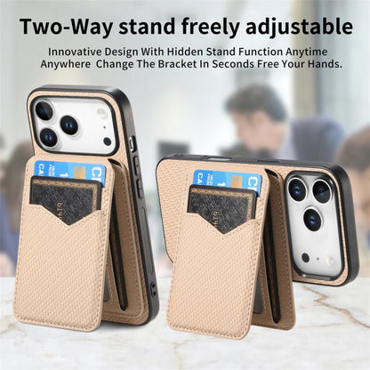 For iPhone 17 Pro Max Carbon Fiber MagSafe Vertical Flip Card Bag Phone Case(Khaki) - iPhone 17 Pro Max Cases by buy2fix | Online Shopping UK | buy2fix