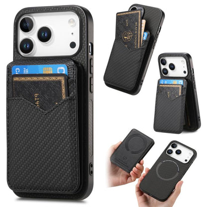 For iPhone 17 Pro Max Carbon Fiber MagSafe Vertical Flip Card Bag Phone Case(Black) - iPhone 17 Pro Max Cases by buy2fix | Online Shopping UK | buy2fix