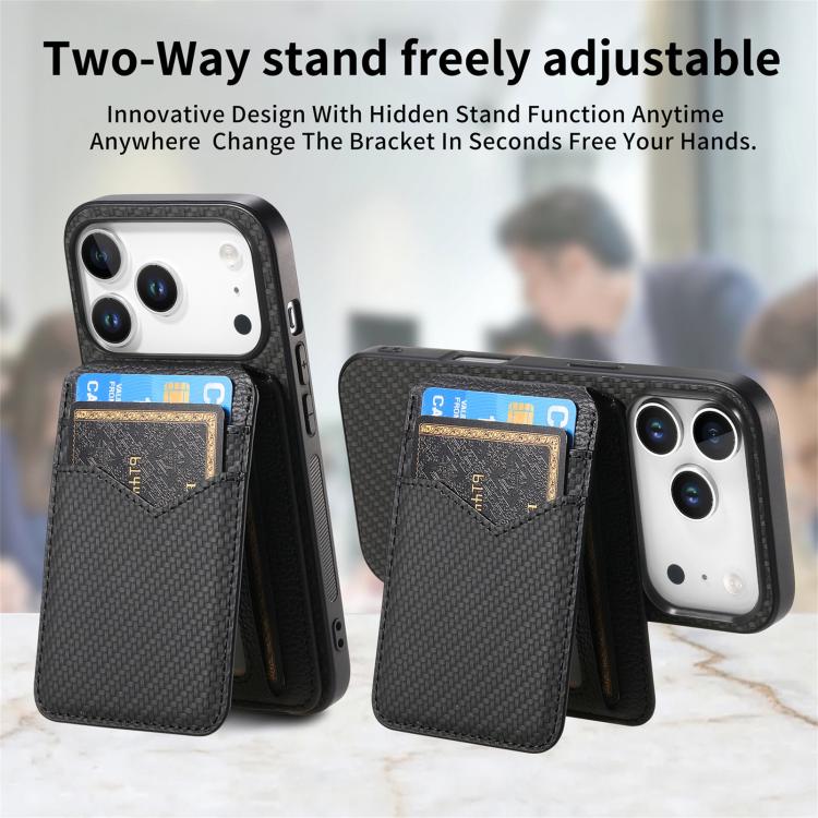 For iPhone 17 Pro Max Carbon Fiber MagSafe Vertical Flip Card Bag Phone Case(Black) - iPhone 17 Pro Max Cases by buy2fix | Online Shopping UK | buy2fix