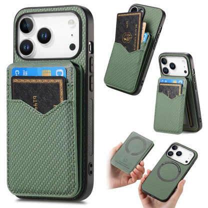 For iPhone 17 Pro Max Carbon Fiber MagSafe Vertical Flip Card Bag Phone Case(Green) - iPhone 17 Pro Max Cases by buy2fix | Online Shopping UK | buy2fix