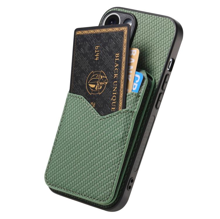 For iPhone 17 Pro Max Carbon Fiber MagSafe Vertical Flip Card Bag Phone Case(Green) - iPhone 17 Pro Max Cases by buy2fix | Online Shopping UK | buy2fix