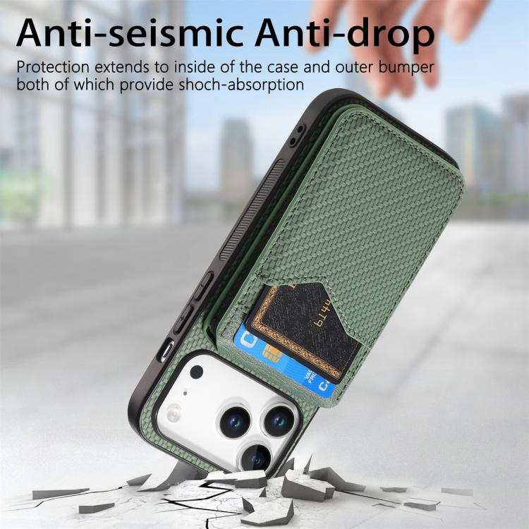 For iPhone 17 Pro Max Carbon Fiber MagSafe Vertical Flip Card Bag Phone Case(Green) - iPhone 17 Pro Max Cases by buy2fix | Online Shopping UK | buy2fix