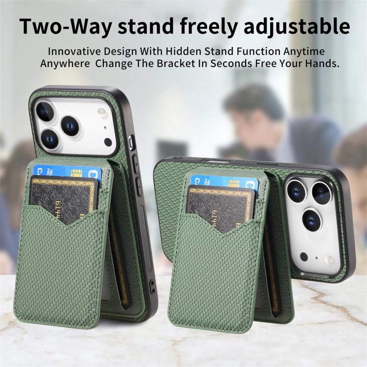 For iPhone 17 Pro Max Carbon Fiber MagSafe Vertical Flip Card Bag Phone Case(Green) - iPhone 17 Pro Max Cases by buy2fix | Online Shopping UK | buy2fix
