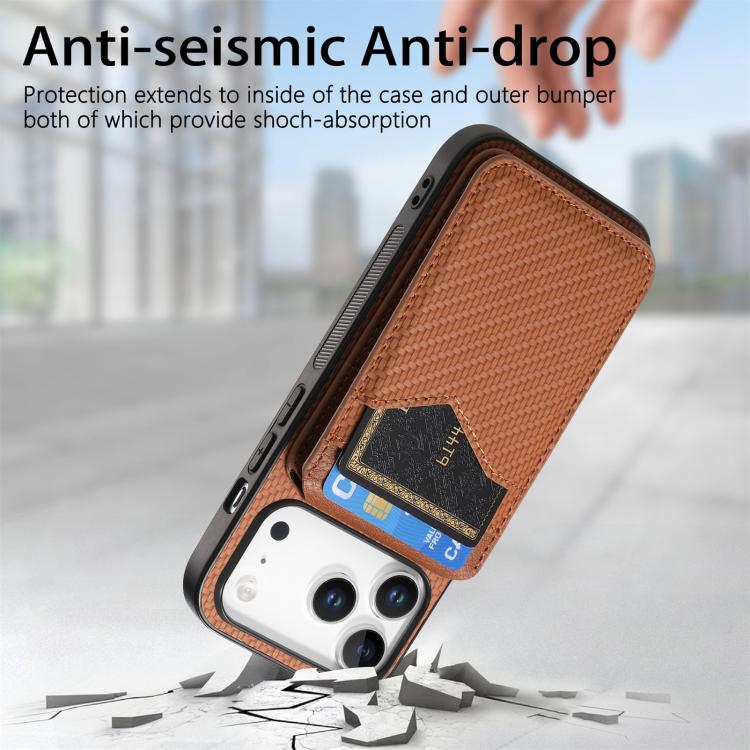 For iPhone 17 Pro Max Carbon Fiber MagSafe Vertical Flip Card Bag Phone Case(Brown) - iPhone 17 Pro Max Cases by buy2fix | Online Shopping UK | buy2fix