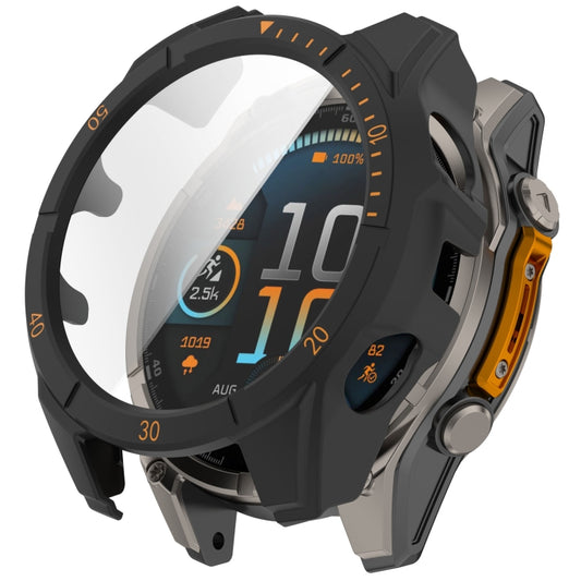 For Garmin Fenix 8 AMOLED 51mm Tempered Glass Film Integrated PC Watch Case(Black Orange) - Watch Cases by buy2fix | Online Shopping UK | buy2fix