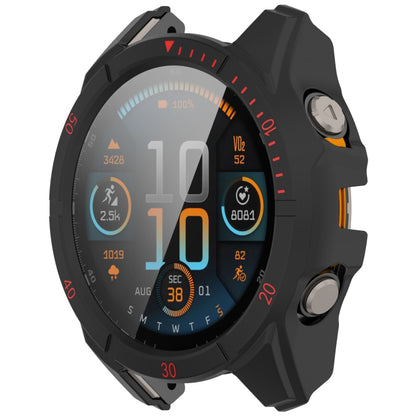 For Garmin Fenix 8 AMOLED 51mm Tempered Glass Film Integrated PC Watch Case(Black Red) - Watch Cases by buy2fix | Online Shopping UK | buy2fix