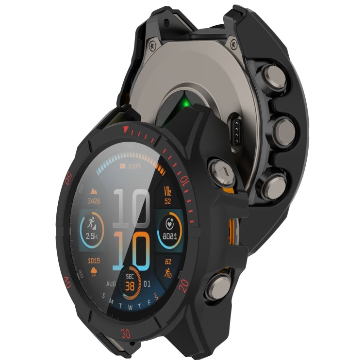 For Garmin Fenix 8 AMOLED 51mm Tempered Glass Film Integrated PC Watch Case(Black Red) - Watch Cases by buy2fix | Online Shopping UK | buy2fix