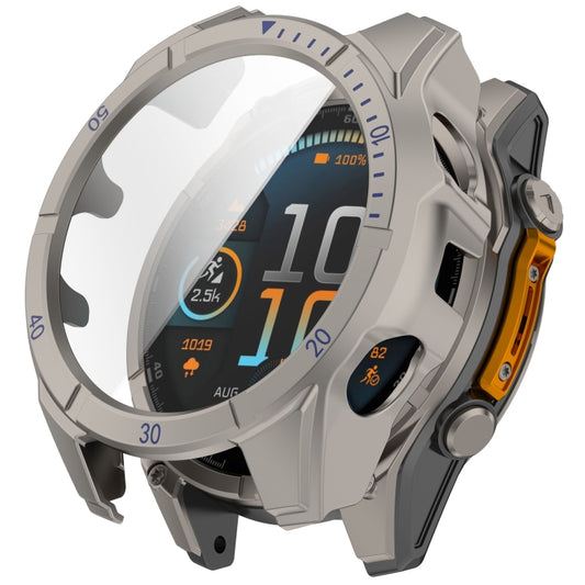 For Garmin Fenix 8 AMOLED 51mm Tempered Glass Film Integrated PC Watch Case(Titanium Blue) - Watch Cases by buy2fix | Online Shopping UK | buy2fix