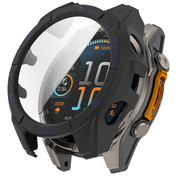 For Garmin Fenix 8 AMOLED 47mm Tempered Glass Film Integrated PC Watch Case(Black Blue) - Watch Cases by buy2fix | Online Shopping UK | buy2fix