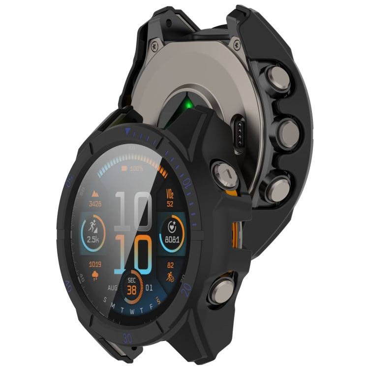 For Garmin Fenix 8 AMOLED 47mm Tempered Glass Film Integrated PC Watch Case(Black Blue) - Watch Cases by buy2fix | Online Shopping UK | buy2fix