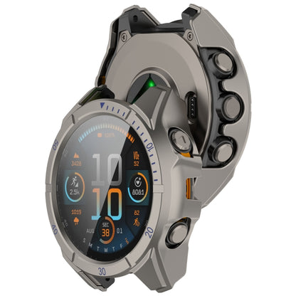 For Garmin Fenix 8 AMOLED 43mm Tempered Glass Film Integrated PC Watch Case(Titanium Blue) - Watch Cases by buy2fix | Online Shopping UK | buy2fix