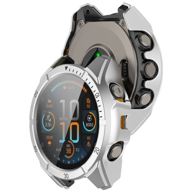For Garmin Fenix 8 AMOLED 43mm Tempered Glass Film Integrated PC Watch Case(Silver Black) - Watch Cases by buy2fix | Online Shopping UK | buy2fix