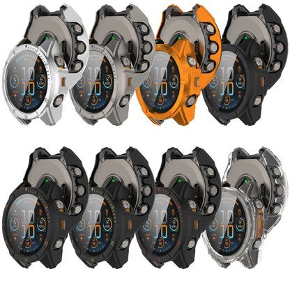 For Garmin Fenix 8 AMOLED 51mm Tempered Glass Film Integrated PC Watch Case(Titanium Blue) - Watch Cases by buy2fix | Online Shopping UK | buy2fix