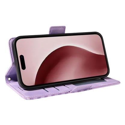 For iPhone 16 Pro ENKAY Embossed Rhombus Starry Leather Phone Case with Screen Film(Purple) by ENKAY