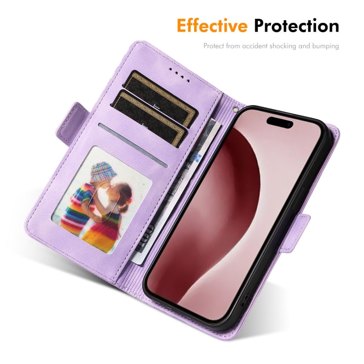 For iPhone 16 Pro Max ENKAY Embossed Rhombus Starry Leather Phone Case with Screen Film(Purple) by ENKAY