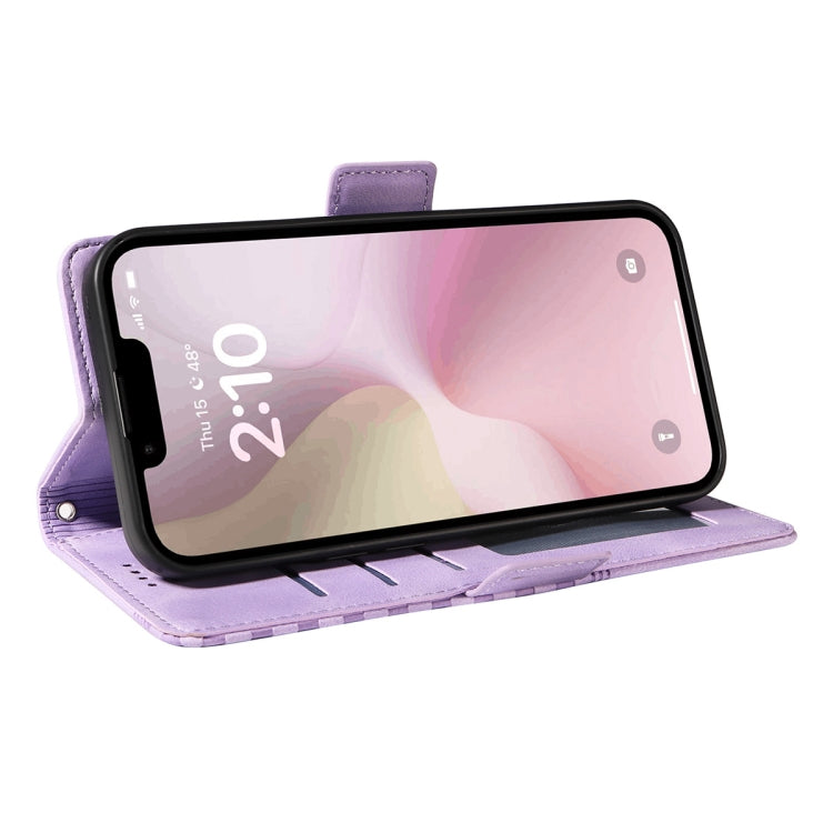 For iPhone 16e ENKAY Embossed Rhombus Starry Leather Phone Case with Screen Film(Purple) - iPhone 16e Cases by ENKAY | Online Shopping UK | buy2fix