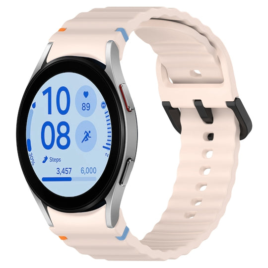 For Samsung Galaxy Watch FE 40mm Wavy Grain Stitched Black Buckle Silicone Watch Band(Pink)