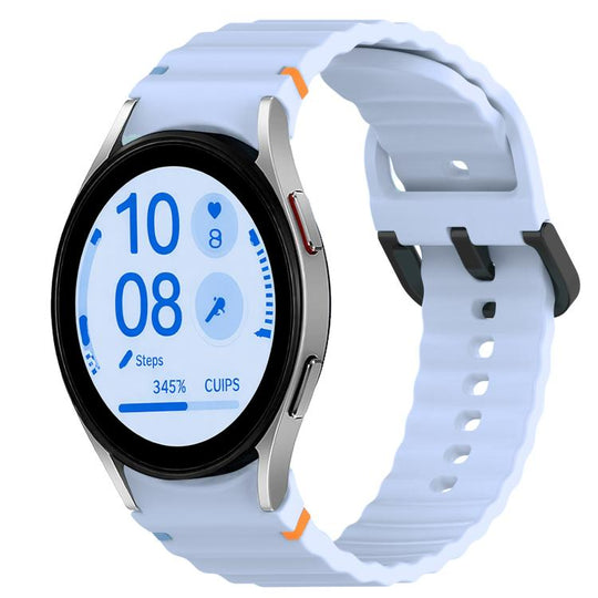 For Samsung Galaxy Watch FE 40mm Wavy Grain Stitched Black Buckle Silicone Watch Band(Light Blue)