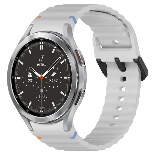 For Samsung Galaxy Watch 4 Classic 42 / 46mm Wavy Grain Stitched Black Buckle Silicone Watch Band(Light Gray)