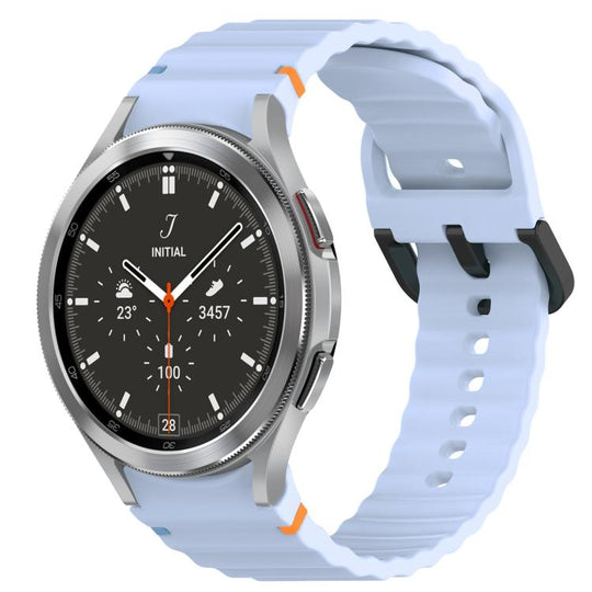 For Samsung Galaxy Watch 4 Classic 42 / 46mm Wavy Grain Stitched Black Buckle Silicone Watch Band(Light Blue)