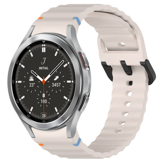For Samsung Galaxy Watch 4 Classic 42 / 46mm Wavy Grain Stitched Black Buckle Silicone Watch Band(Starlight)
