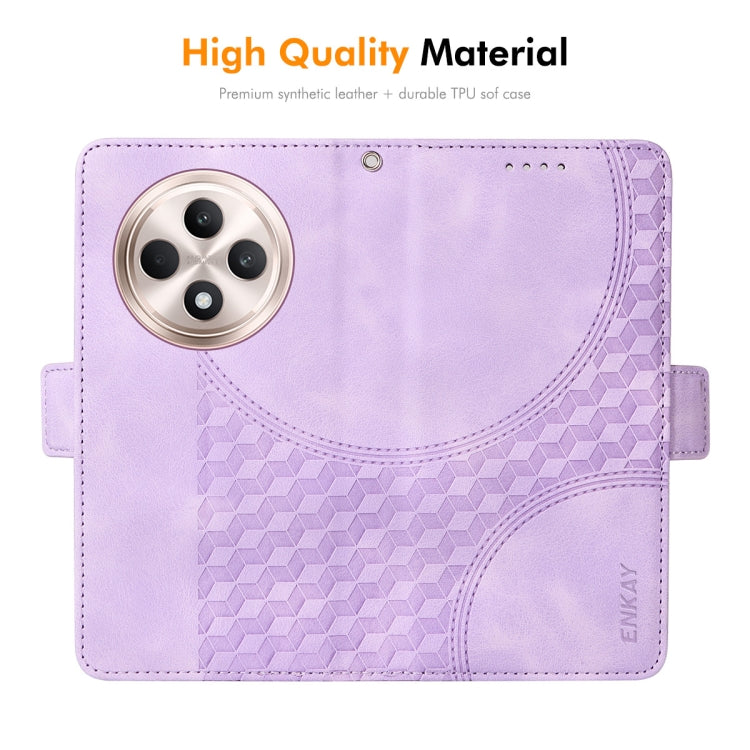 For OPPO Reno12 F 4G Global ENKAY Embossed Rhombus Starry Leather Phone Case with Screen Film(Black) - OPPO Cases by ENKAY | Online Shopping UK | buy2fix