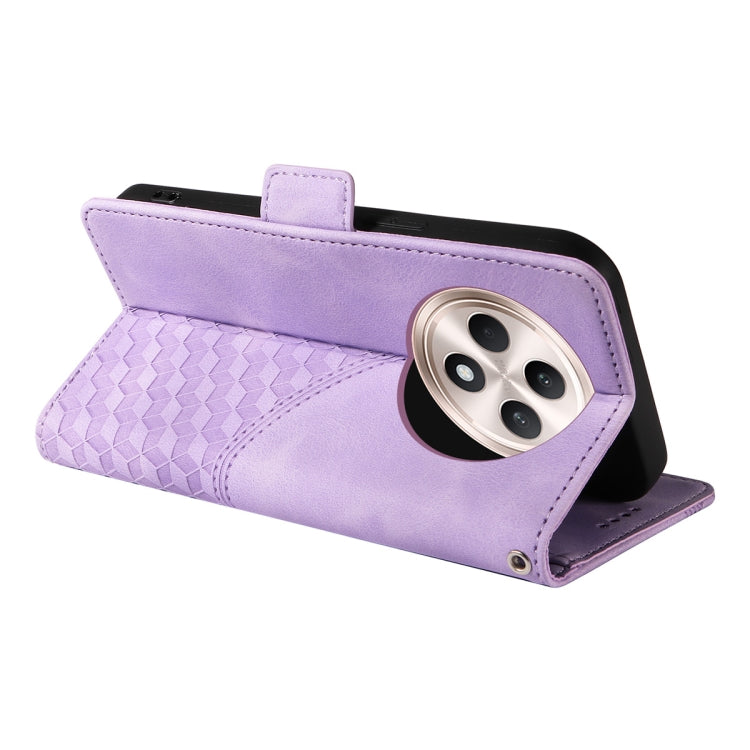 For OPPO Reno12 F 4G Global ENKAY Embossed Rhombus Starry Leather Phone Case with Screen Film(Purple) - OPPO Cases by ENKAY | Online Shopping UK | buy2fix