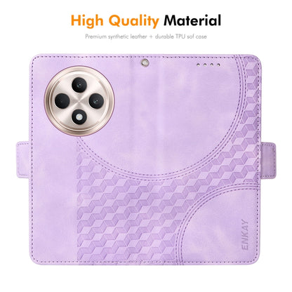 For OPPO Reno12 F 4G Global ENKAY Embossed Rhombus Starry Leather Phone Case with Screen Film(Purple) - OPPO Cases by ENKAY | Online Shopping UK | buy2fix