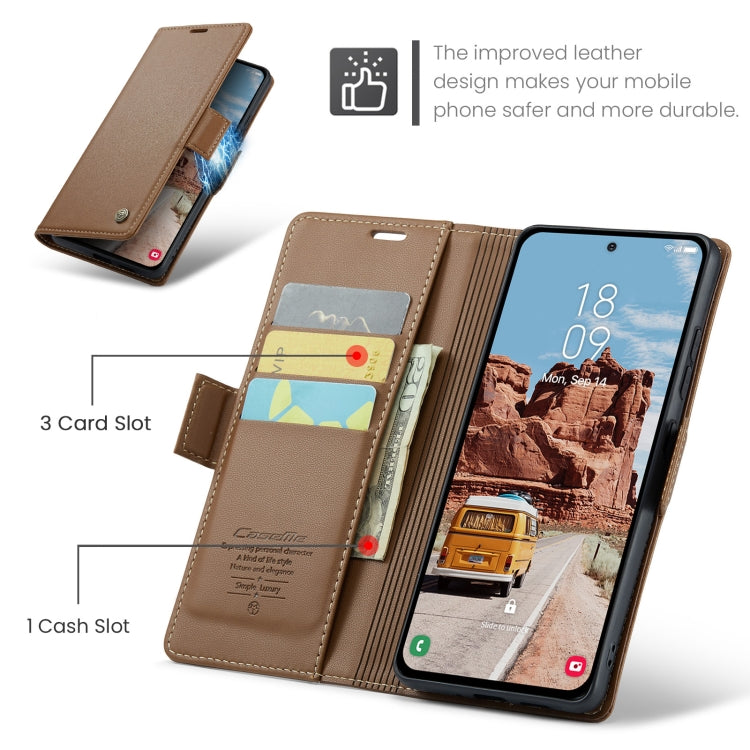For Samsung Galaxy S25+ 5G CaseMe 023 Butterfly Buckle Litchi Texture RFID Anti-theft Leather Phone Case(Brown) - Galaxy S25+ 5G Cases by CaseMe | Online Shopping UK | buy2fix