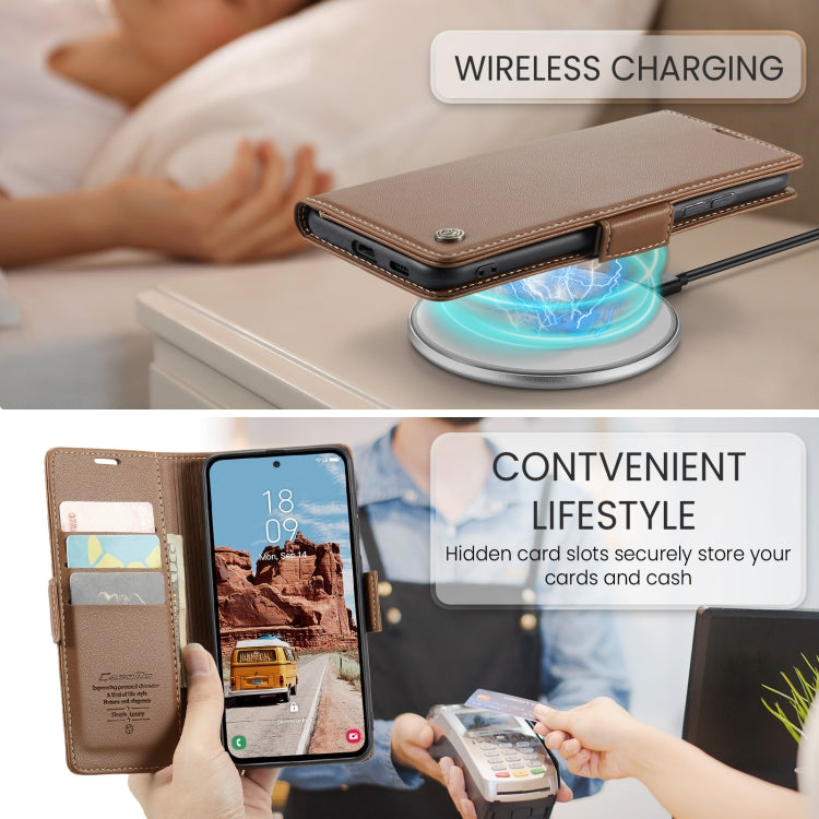 For Samsung Galaxy S25+ 5G CaseMe 023 Butterfly Buckle Litchi Texture RFID Anti-theft Leather Phone Case(Brown) - Galaxy S25+ 5G Cases by CaseMe | Online Shopping UK | buy2fix