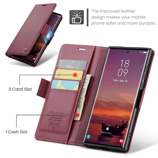 For Samsung Galaxy S25 Ultra 5G CaseMe 023 Butterfly Buckle Litchi Texture RFID Anti-theft Leather Phone Case(Red) - Galaxy S25 Ultra 5G Cases by CaseMe | Online Shopping UK | buy2fix