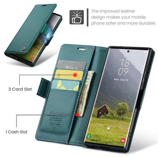 For Samsung Galaxy S25 Ultra 5G CaseMe 023 Butterfly Buckle Litchi Texture RFID Anti-theft Leather Phone Case(Green) - Galaxy S25 Ultra 5G Cases by CaseMe | Online Shopping UK | buy2fix