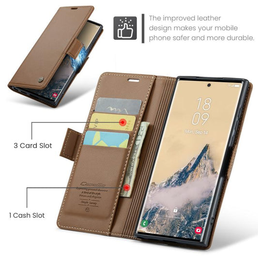 For Samsung Galaxy S25 Ultra 5G CaseMe 023 Butterfly Buckle Litchi Texture RFID Anti-theft Leather Phone Case(Brown) - Galaxy S25 Ultra 5G Cases by CaseMe | Online Shopping UK | buy2fix