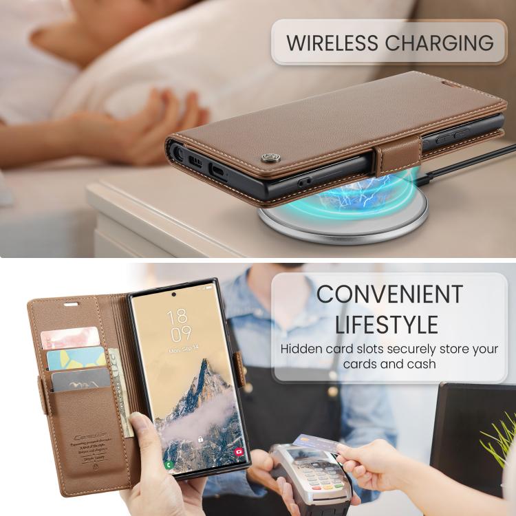 For Samsung Galaxy S25 Ultra 5G CaseMe 023 Butterfly Buckle Litchi Texture RFID Anti-theft Leather Phone Case(Brown) - Galaxy S25 Ultra 5G Cases by CaseMe | Online Shopping UK | buy2fix