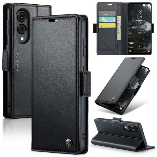 For Galaxy S25 Edge 5G CaseMe 023 Butterfly Buckle Litchi Texture RFID Anti-theft Leather Phone Case(Black)