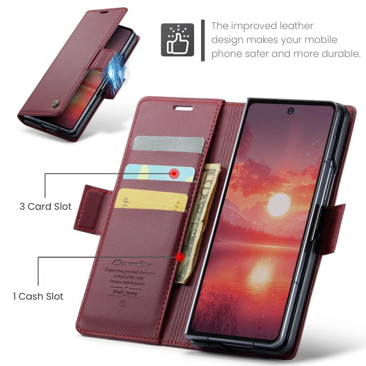 For Samsung Galaxy Z Fold7 CaseMe 023 Butterfly Buckle Litchi Texture RFID Anti-theft Leather Phone Case(Red) - Galaxy Z Fold7 5G Cases by CaseMe | Online Shopping UK | buy2fix