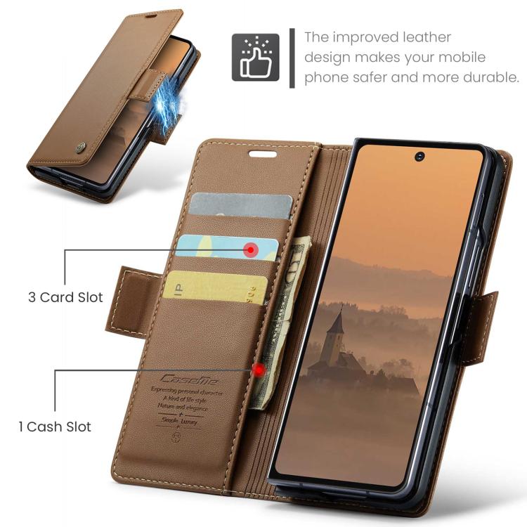 For Samsung Galaxy Z Fold7 CaseMe 023 Butterfly Buckle Litchi Texture RFID Anti-theft Leather Phone Case(Brown) - Galaxy Z Fold7 5G Cases by CaseMe | Online Shopping UK | buy2fix
