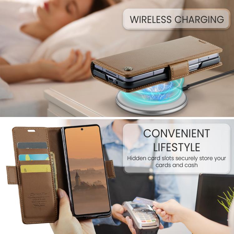 For Samsung Galaxy Z Fold7 CaseMe 023 Butterfly Buckle Litchi Texture RFID Anti-theft Leather Phone Case(Brown) - Galaxy Z Fold7 5G Cases by CaseMe | Online Shopping UK | buy2fix
