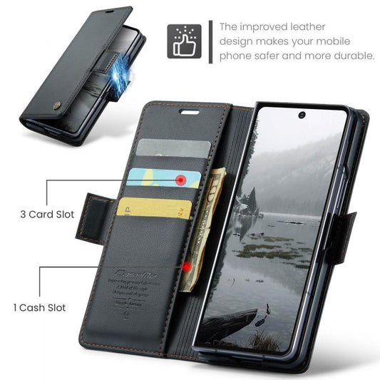 For Samsung Galaxy Z Fold7 CaseMe 023 Butterfly Buckle Litchi Texture RFID Anti-theft Leather Phone Case(Black) - Galaxy Z Fold7 5G Cases by CaseMe | Online Shopping UK | buy2fix