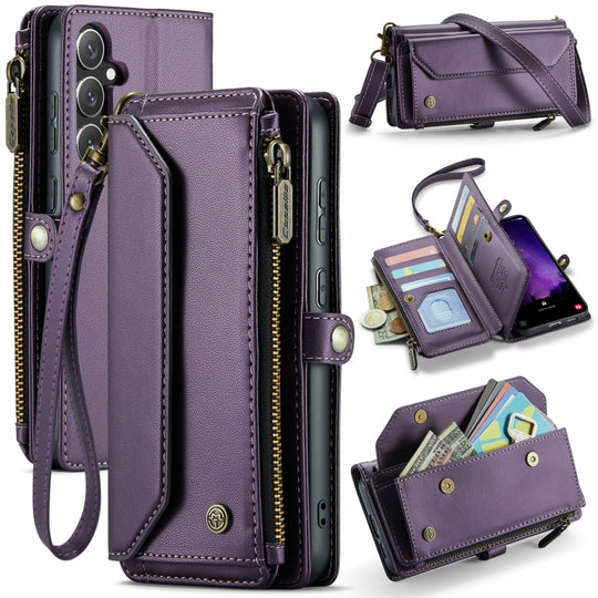 For Galaxy S24 FE 5G CaseMe C36 Card Slots Zipper Wallet RFID Anti-theft Leather Phone Case(Purple)