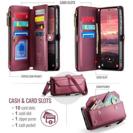For Samsung Galaxy A36 CaseMe C36 Card Slots Zipper Wallet RFID Anti-theft Leather Phone Case(Red) - Galaxy Phone Cases by CaseMe | Online Shopping UK | buy2fix