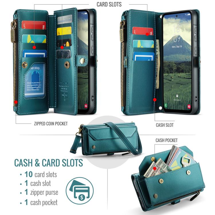 For Samsung Galaxy A36 CaseMe C36 Card Slots Zipper Wallet RFID Anti-theft Leather Phone Case(Blue) - Galaxy Phone Cases by CaseMe | Online Shopping UK | buy2fix