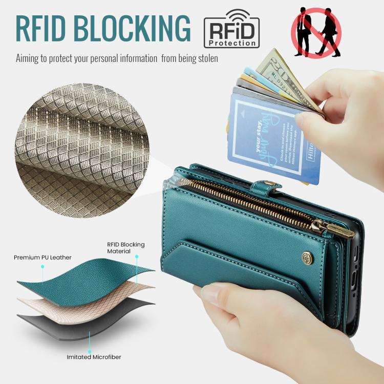 For Samsung Galaxy A36 CaseMe C36 Card Slots Zipper Wallet RFID Anti-theft Leather Phone Case(Blue) - Galaxy Phone Cases by CaseMe | Online Shopping UK | buy2fix