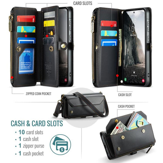 For Samsung Galaxy A36 CaseMe C36 Card Slots Zipper Wallet RFID Anti-theft Leather Phone Case(Black) - Galaxy Phone Cases by CaseMe | Online Shopping UK | buy2fix