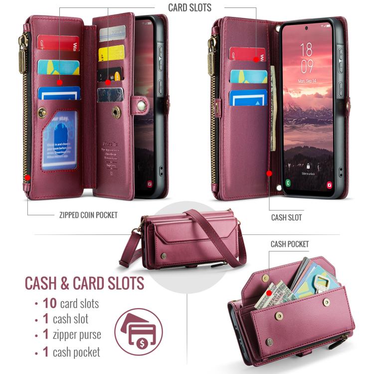 For Samsung Galaxy A56 5G CaseMe C36 Card Slots Zipper Wallet RFID Anti-theft Leather Phone Case(Red) - Galaxy Phone Cases by CaseMe | Online Shopping UK | buy2fix
