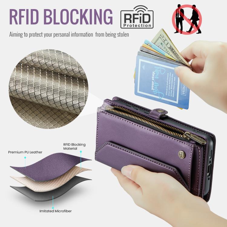 For Samsung Galaxy A56 5G CaseMe C36 Card Slots Zipper Wallet RFID Anti-theft Leather Phone Case(Purple) - Galaxy Phone Cases by CaseMe | Online Shopping UK | buy2fix
