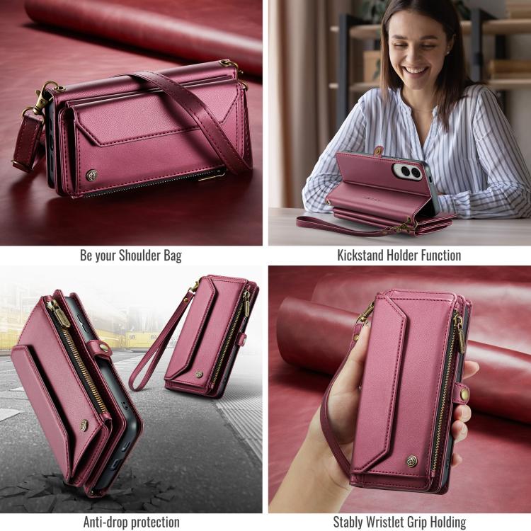 For Samsung Galaxy S25 Edge 5G CaseMe C36 Card Slots Zipper Wallet RFID Anti-theft Leather Phone Case(Red) - Galaxy S25 Edge 5G Cases by CaseMe | Online Shopping UK | buy2fix