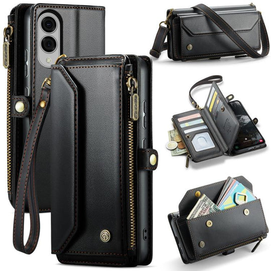 For Galaxy S25 Edge 5G CaseMe C36 Card Slots Zipper Wallet RFID Anti-theft Leather Phone Case(Black)