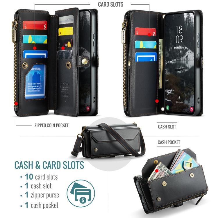 For Samsung Galaxy S25 Edge 5G CaseMe C36 Card Slots Zipper Wallet RFID Anti-theft Leather Phone Case(Black) - Galaxy S25 Edge 5G Cases by CaseMe | Online Shopping UK | buy2fix